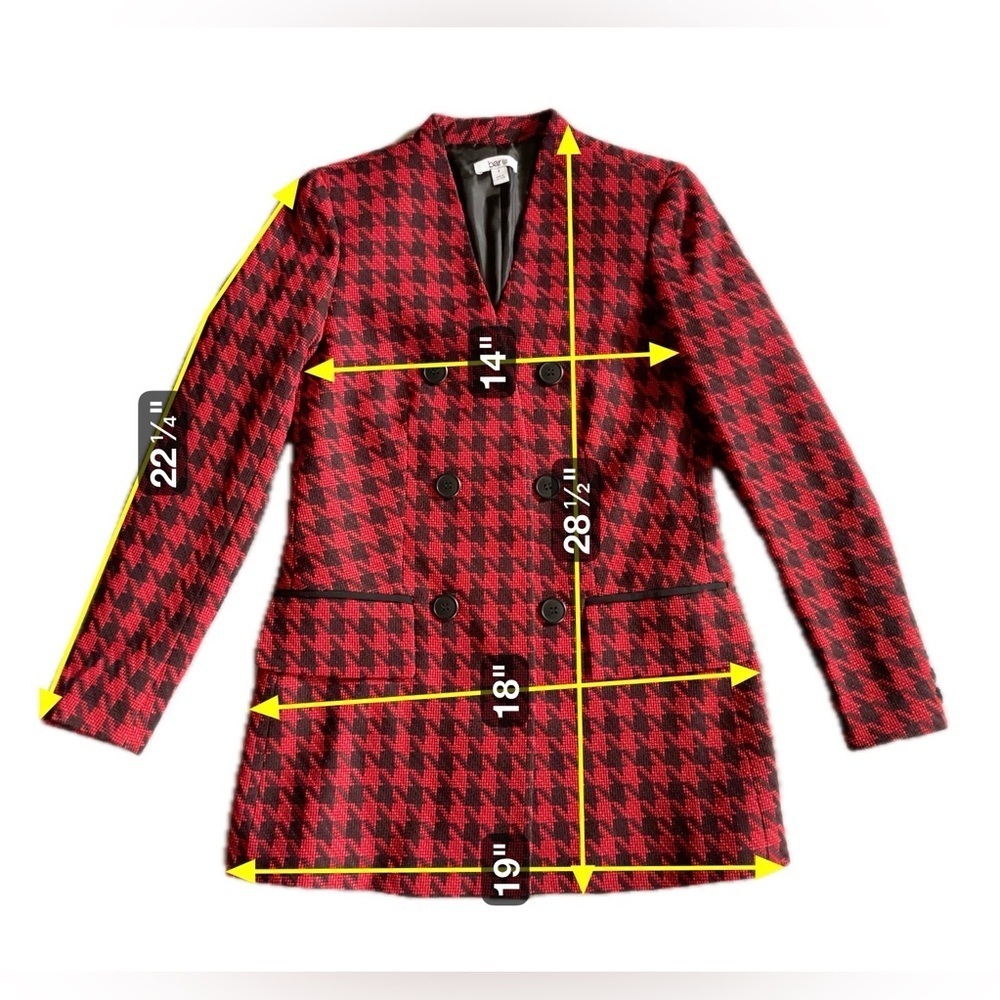 Bar III Womens Size 2 Red Black Houndstooth Print Button Up Coat Jacket DC32 - Picture 3 of 6
